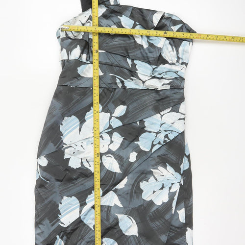 Coast Women Grey Floral One Shoulder Ruched Satin Dress Size 14