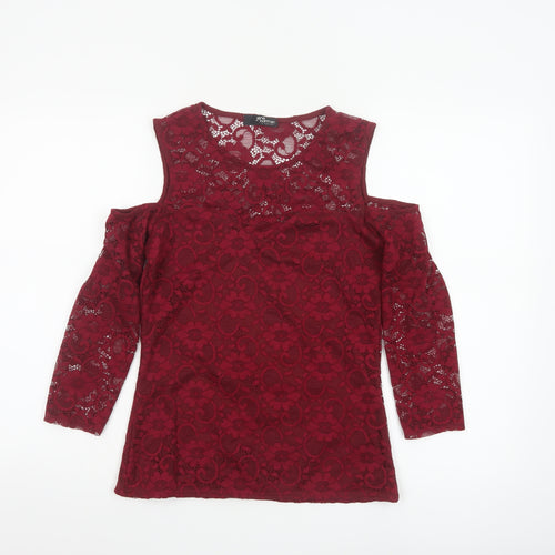 Jane Norman Women’s Red Lace Cold Shoulder Blouse UK 12
