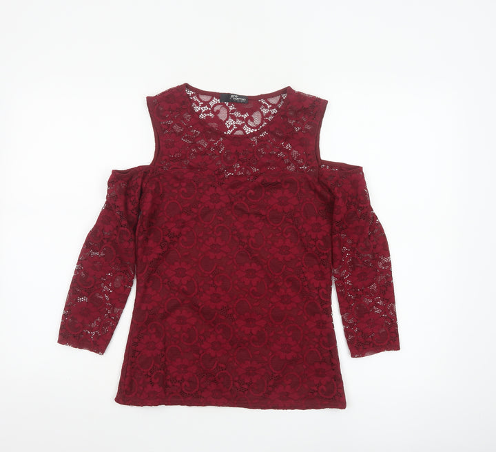 Jane Norman Women’s Red Lace Cold Shoulder Blouse UK 12