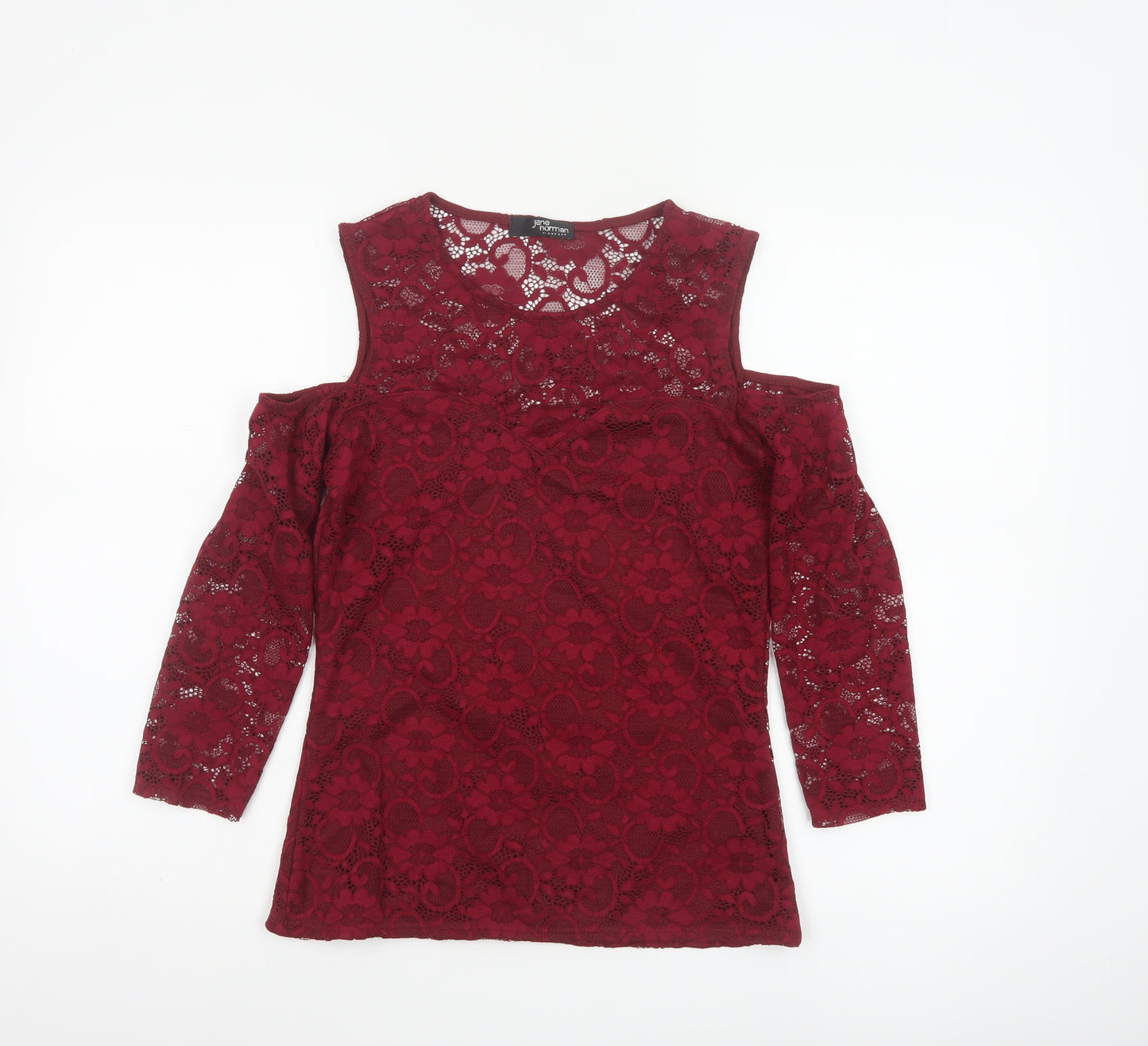 Jane Norman Women’s Red Lace Cold Shoulder Blouse UK 12