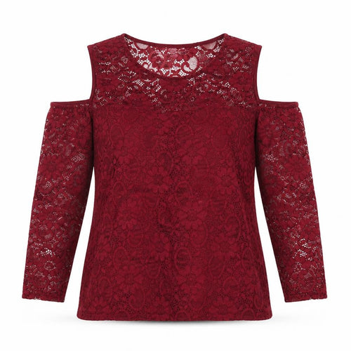 Jane Norman Women’s Red Lace Cold Shoulder Blouse UK 12