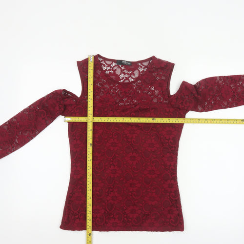 Jane Norman Women’s Red Lace Cold Shoulder Blouse UK 12