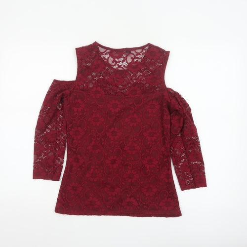 Jane Norman Women’s Red Lace Cold Shoulder Blouse UK 12