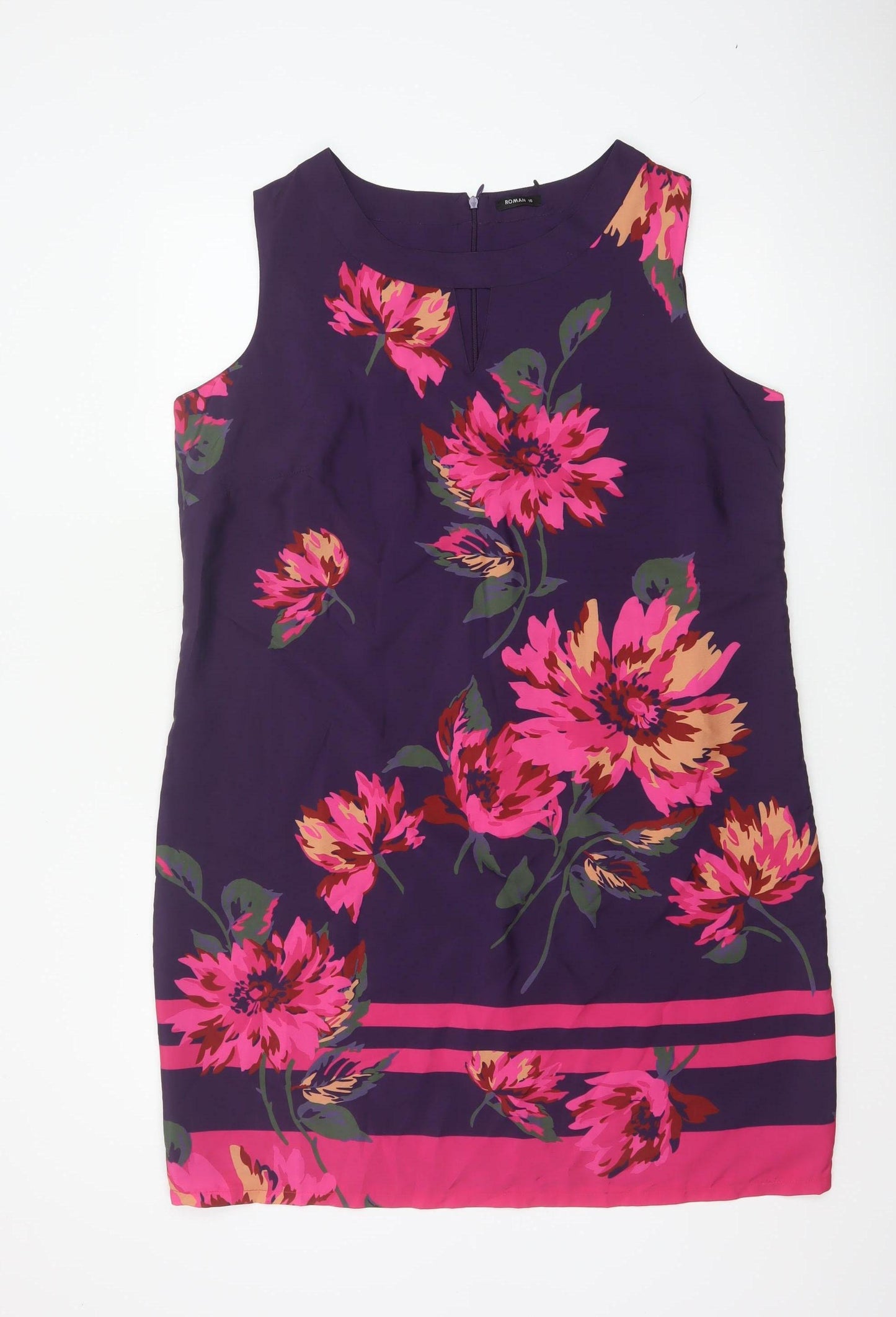 Roman Women Purple Floral Sleeveless Shift Dress Size 16