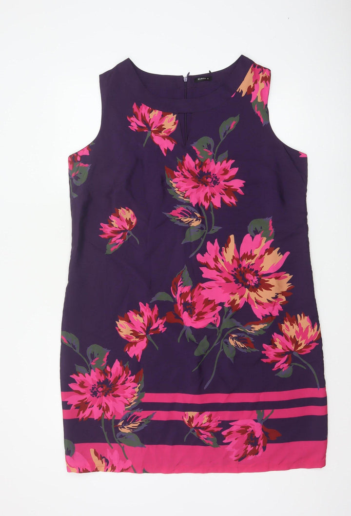 Roman Women Purple Floral Sleeveless Shift Dress Size 16