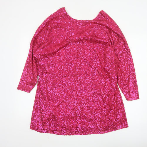River Island Women Pink Sequin Tunic Blouse Size 12 Party Top