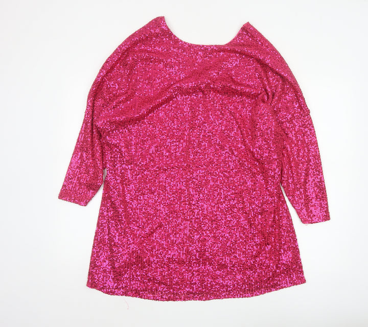River Island Women Pink Sequin Tunic Blouse Size 12 Party Top