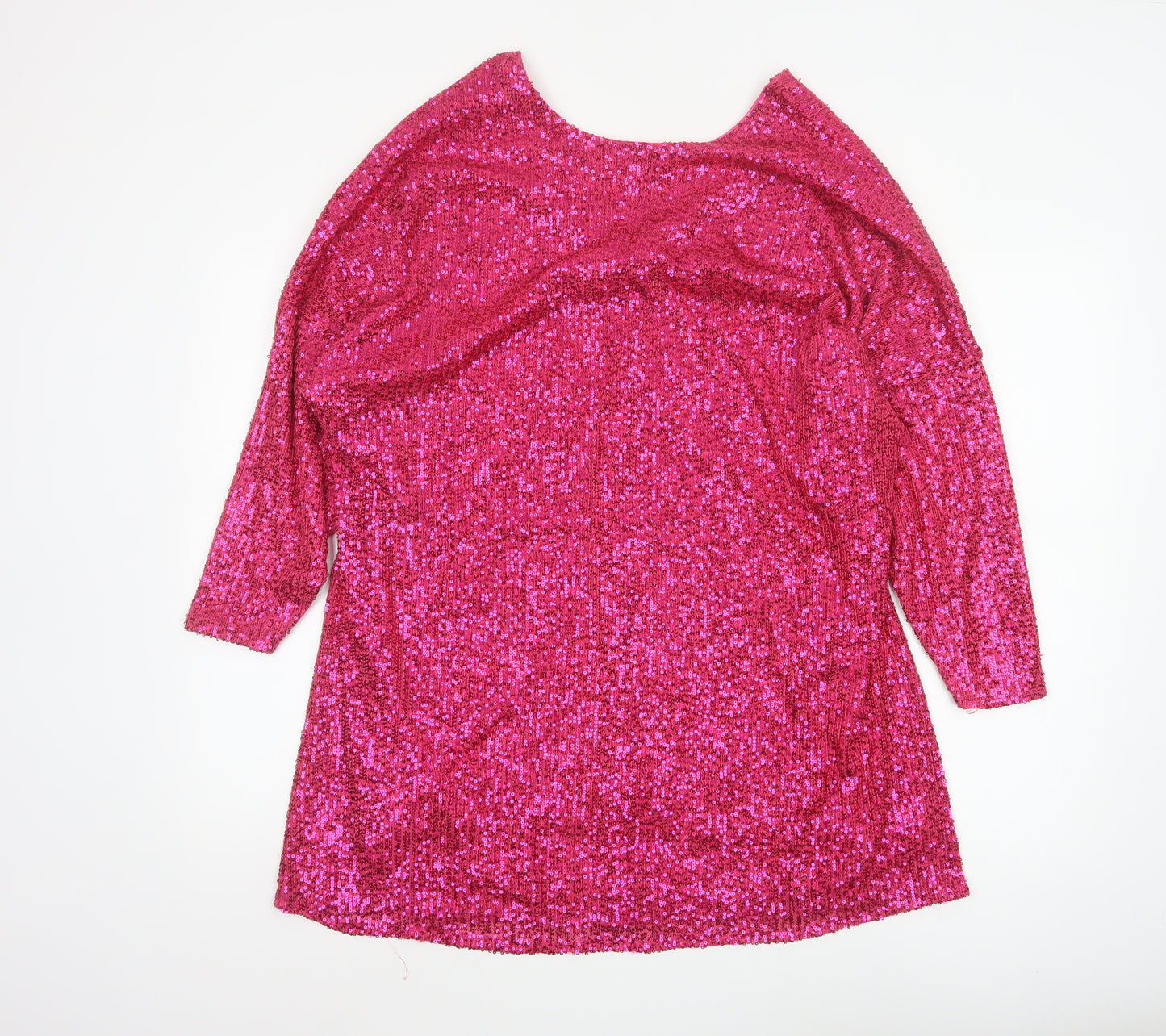 River Island Women Pink Sequin Tunic Blouse Size 12 Party Top