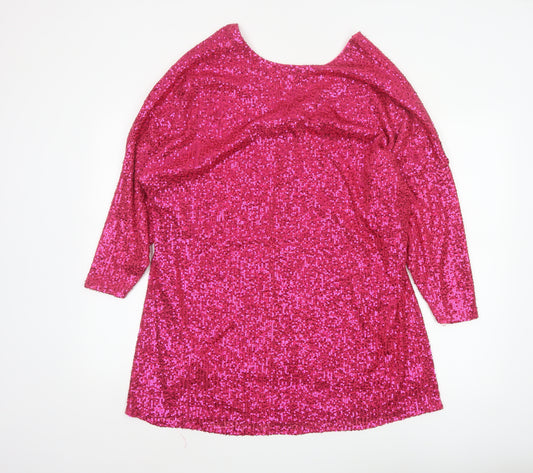 River Island Women Pink Sequin Tunic Blouse Size 12 Party Top