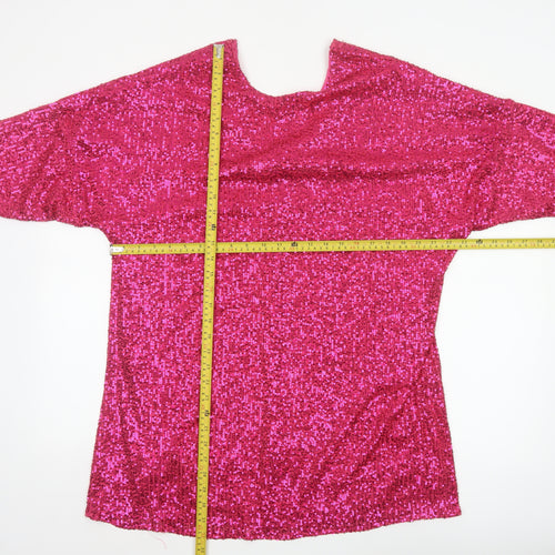 River Island Women Pink Sequin Tunic Blouse Size 12 Party Top