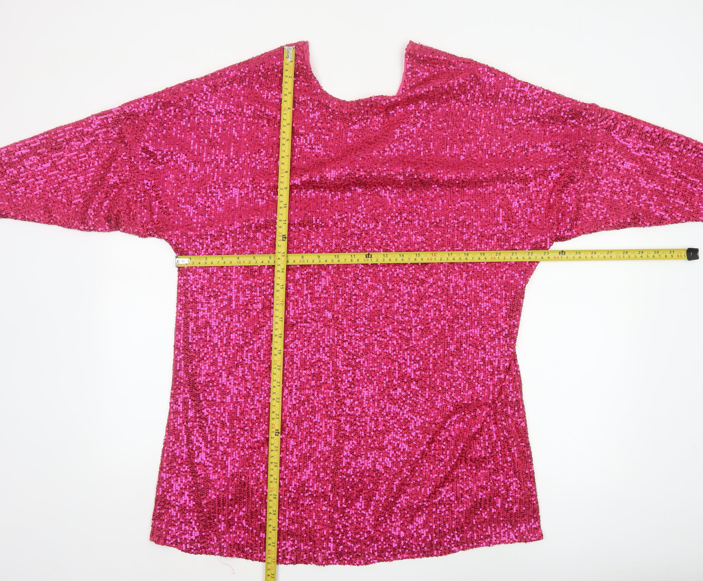 River Island Women Pink Sequin Tunic Blouse Size 12 Party Top