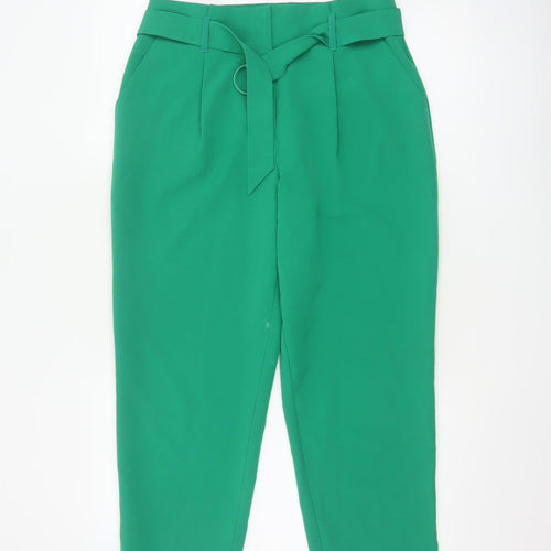Warehouse Women’s Green Paperbag Belted Tapered Trousers UK 10