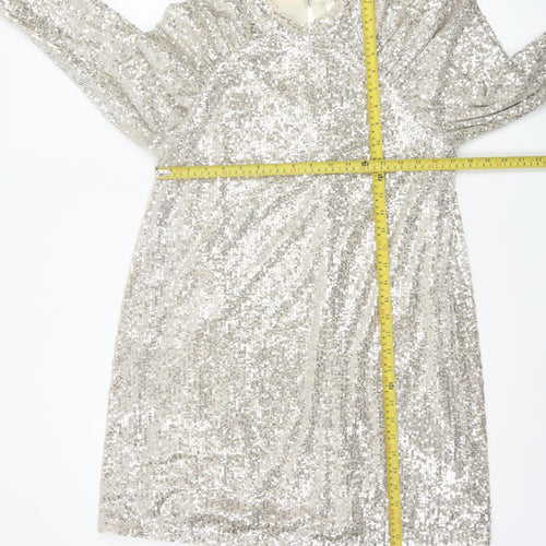 H&M Women Silver Sequin Short Shift Party Dress Size M