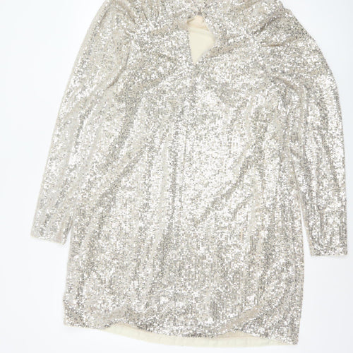 H&M Women Silver Sequin Short Shift Party Dress Size M