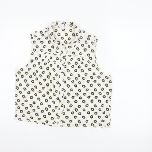 By Henry Holland Women White Floral Sleeveless Collared Blouse Size 14