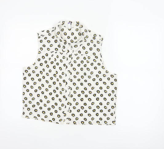 By Henry Holland Women White Floral Sleeveless Collared Blouse Size 14