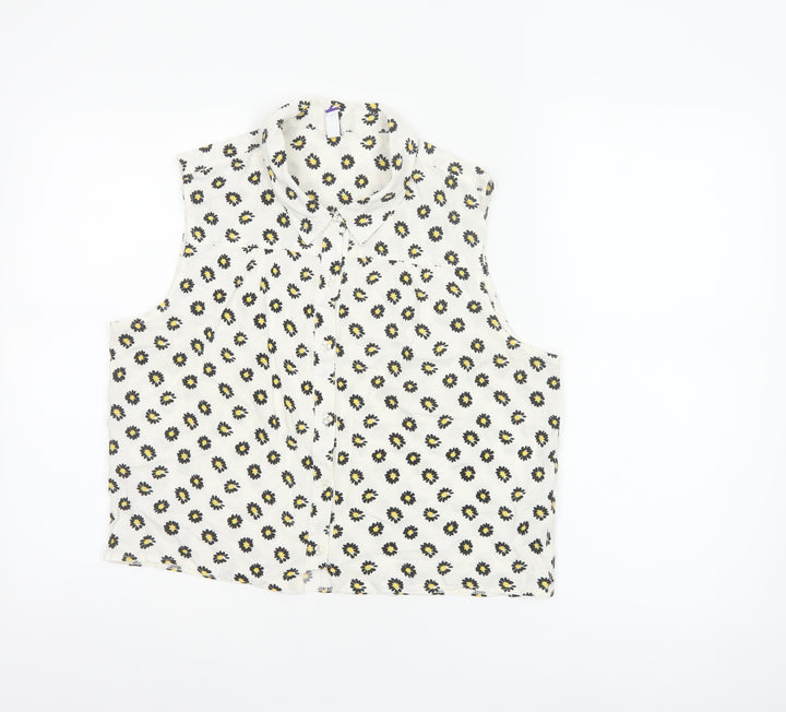 By Henry Holland Women White Floral Sleeveless Collared Blouse Size 14