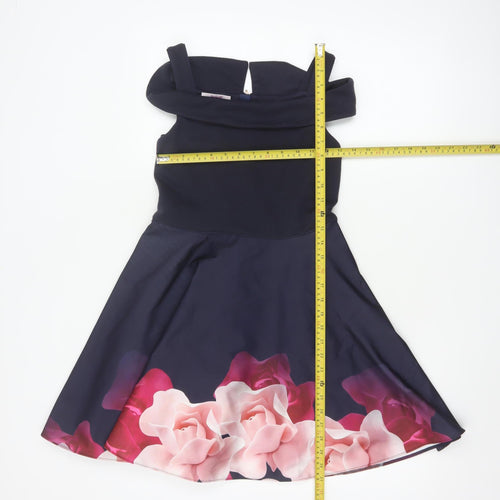 Ted Baker Girls Blue Floral Fit & Flare Party Dress Age 11 Off Shoulder