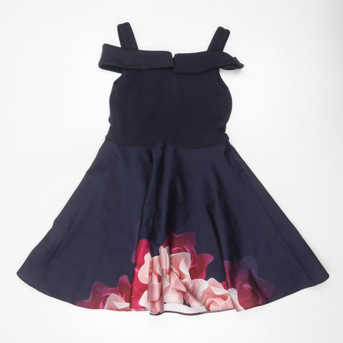 Ted Baker Girls Blue Floral Fit & Flare Party Dress Age 11 Off Shoulder