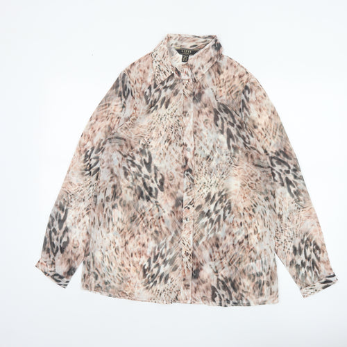 Lipsy Women Beige Animal Print Sheer Button-Up Blouse UK 8