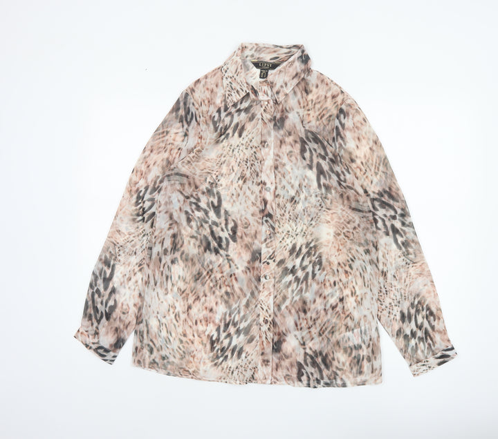 Lipsy Women Beige Animal Print Sheer Button-Up Blouse UK 8