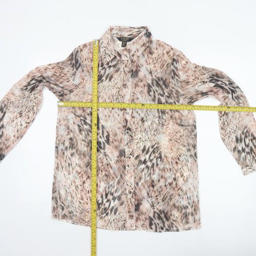 Lipsy Women Beige Animal Print Sheer Button-Up Blouse UK 8