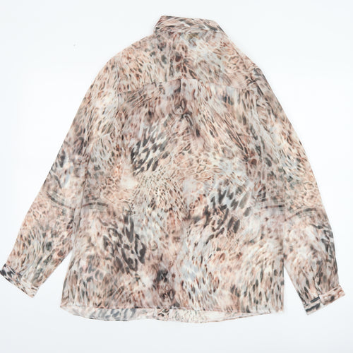 Lipsy Women Beige Animal Print Sheer Button-Up Blouse UK 8