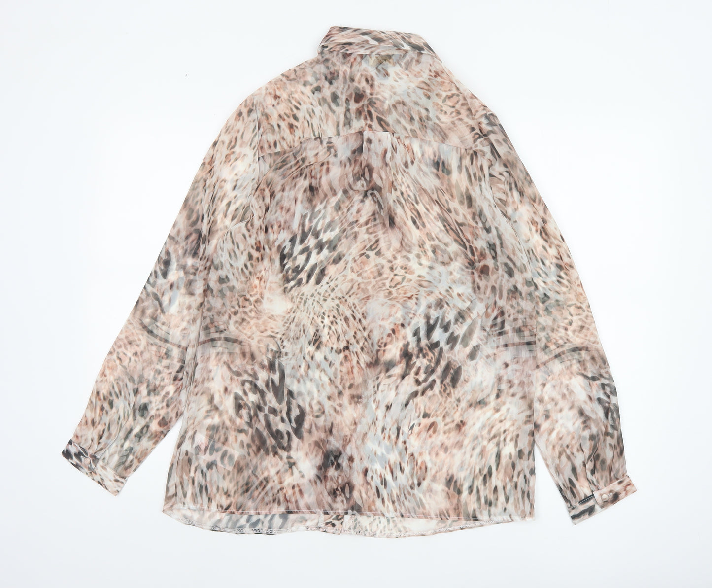 Lipsy Women Beige Animal Print Sheer Button-Up Blouse UK 8