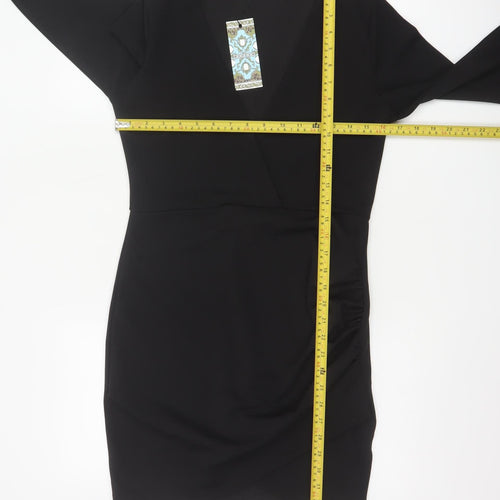 Boohoo Womens Black Size 12 Bodycon V-Neck 3/4 Sleeve Dress