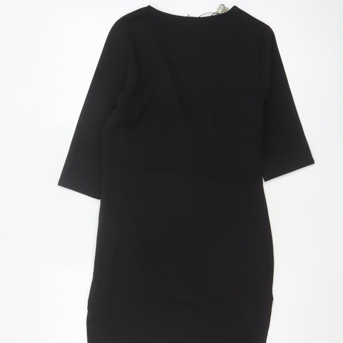 Boohoo Womens Black Size 12 Bodycon V-Neck 3/4 Sleeve Dress