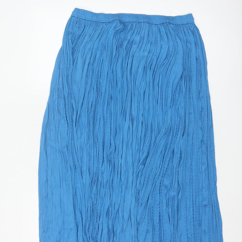 Marks and Spencer Women Blue Pleated Midi Skirt Size 14 Petite