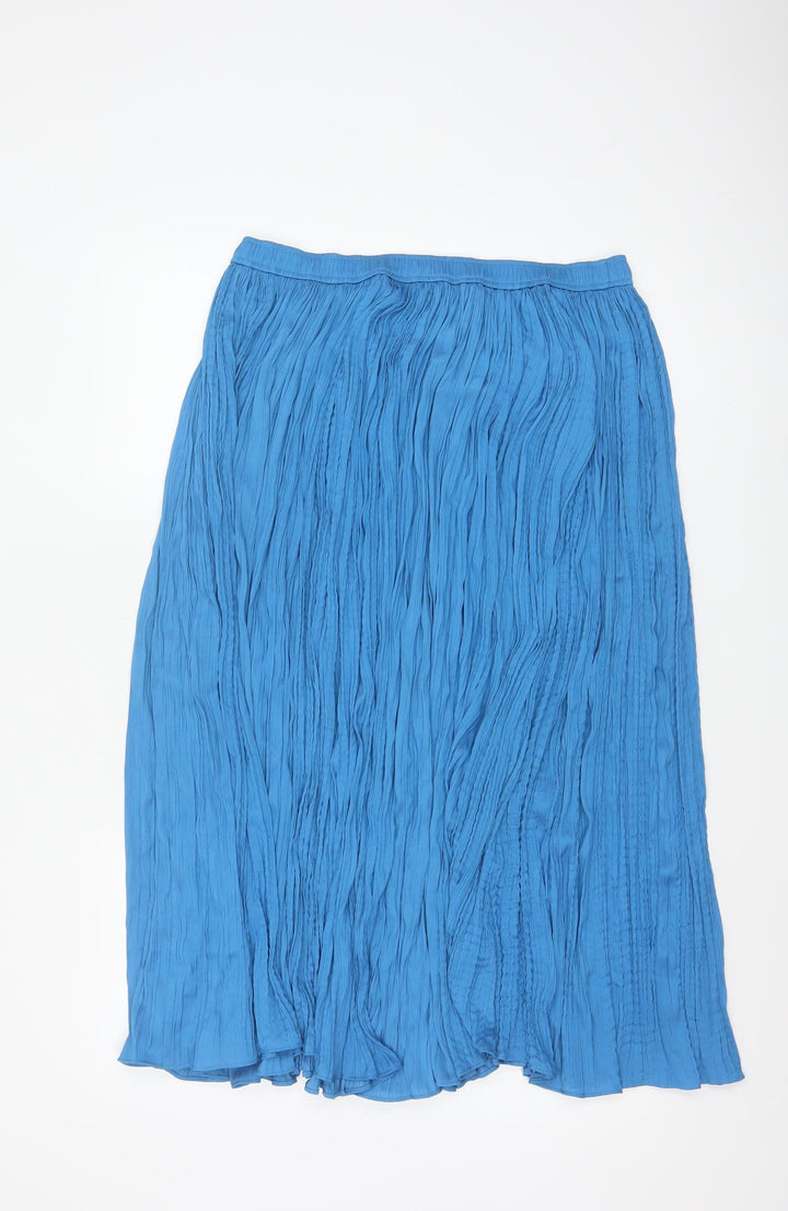 Marks and Spencer Women Blue Pleated Midi Skirt Size 14 Petite