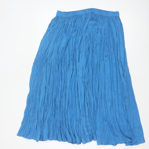 Marks and Spencer Women Blue Pleated Midi Skirt Size 14 Petite