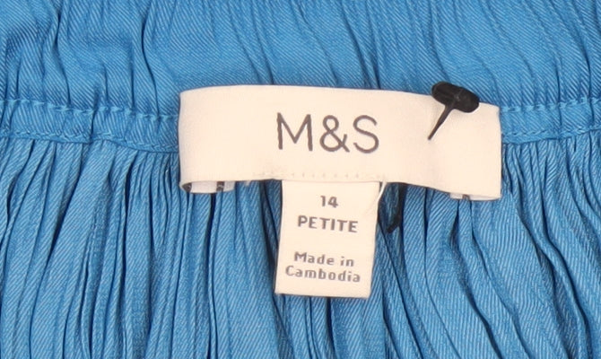 Marks and Spencer Women Blue Pleated Midi Skirt Size 14 Petite