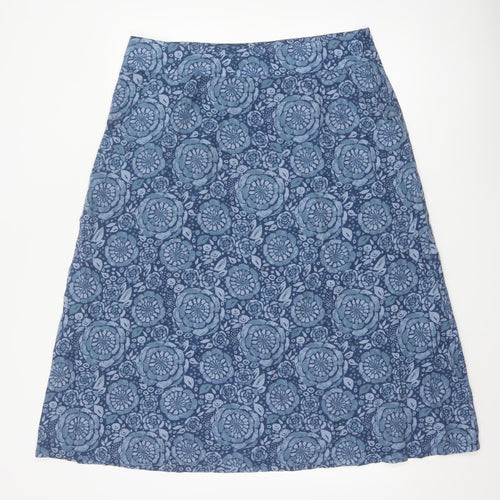 Seasalt Women Blue Floral A-Line Cotton Viscose Skirt Size 16