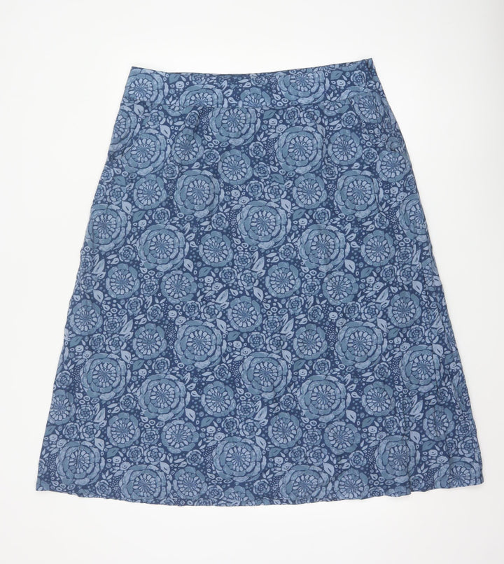 Seasalt Women Blue Floral A-Line Cotton Viscose Skirt Size 16