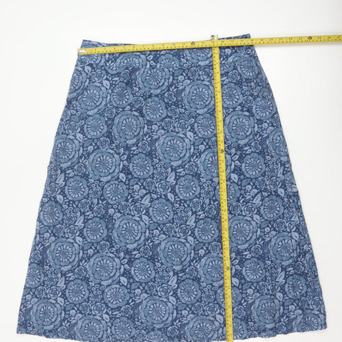 Seasalt Women Blue Floral A-Line Cotton Viscose Skirt Size 16