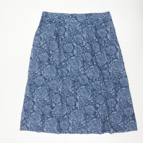 Seasalt Women Blue Floral A-Line Cotton Viscose Skirt Size 16