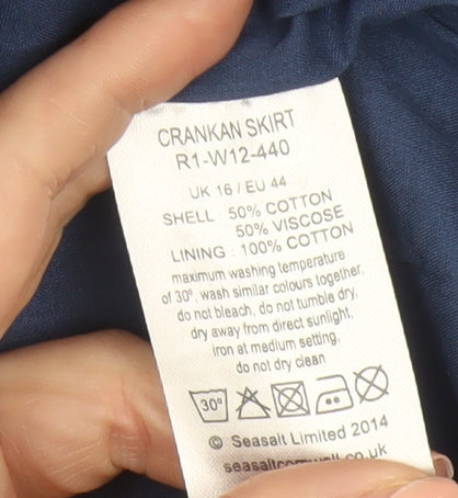 Seasalt Women Blue Floral A-Line Cotton Viscose Skirt Size 16