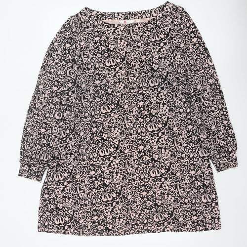 Boden Women Black Floral Jersey Shift Dress Size 20 Long Sleeve