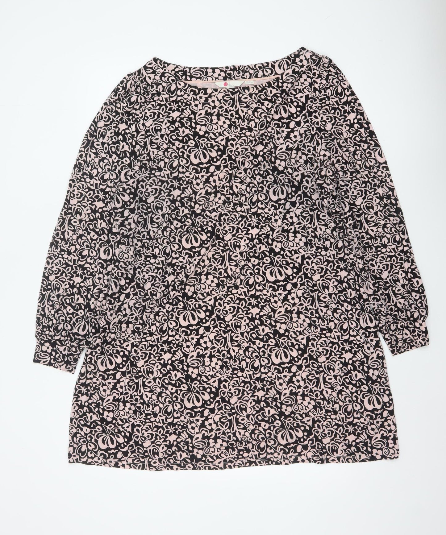 Boden Women Black Floral Jersey Shift Dress Size 20 Long Sleeve