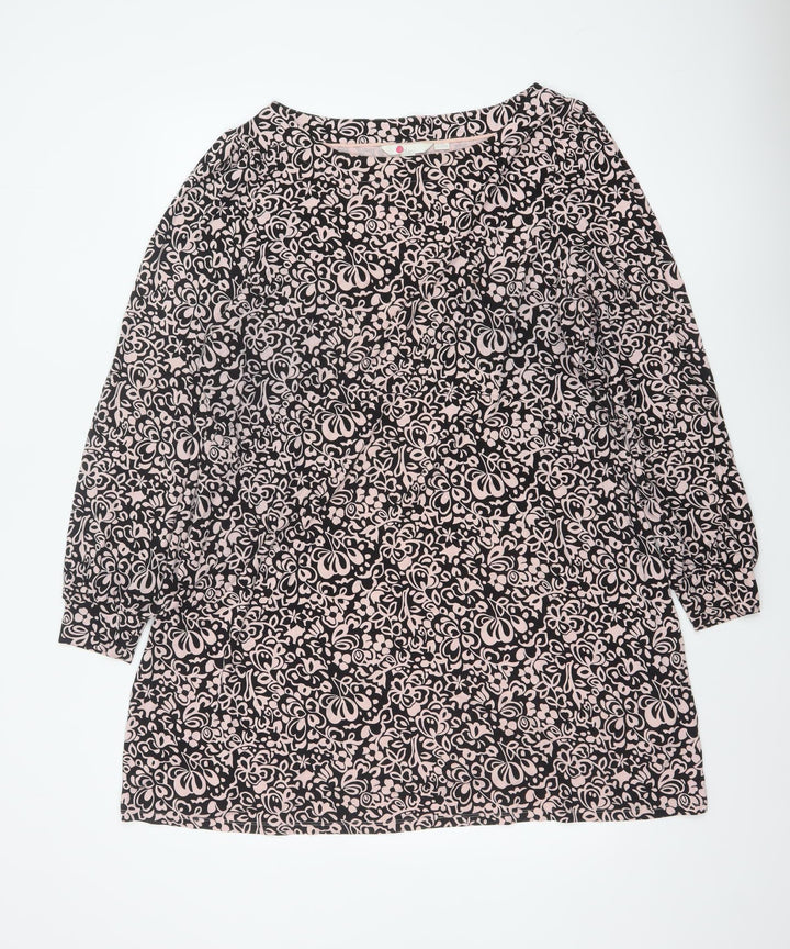 Boden Women Black Floral Jersey Shift Dress Size 20 Long Sleeve