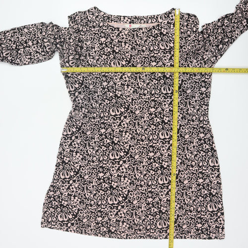 Boden Women Black Floral Jersey Shift Dress Size 20 Long Sleeve