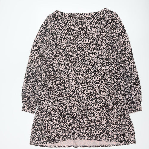Boden Women Black Floral Jersey Shift Dress Size 20 Long Sleeve
