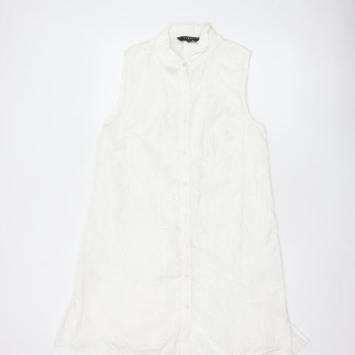 Lipsy Women White Cotton Sleeveless Shirt Dress UK 14