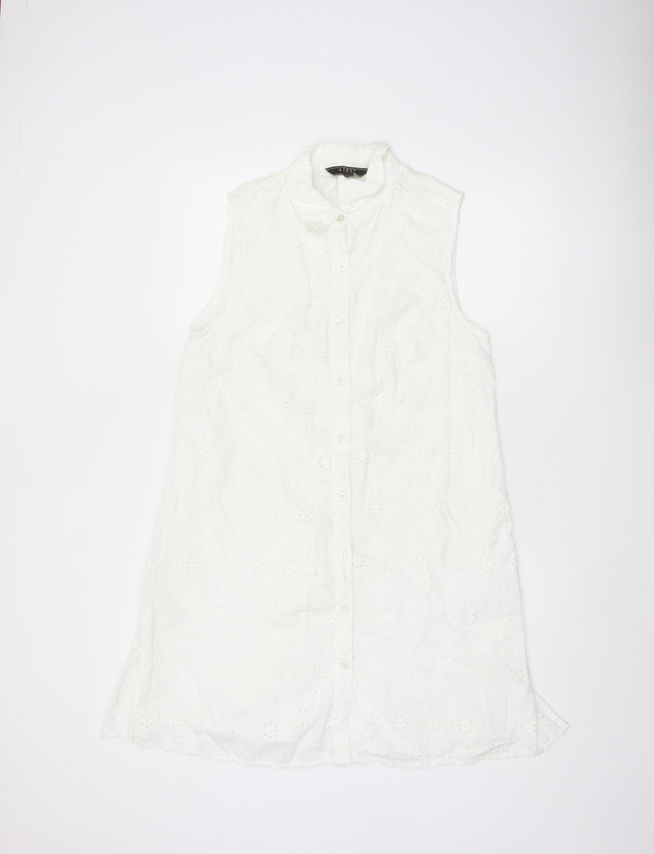 Lipsy Women White Cotton Sleeveless Shirt Dress UK 14