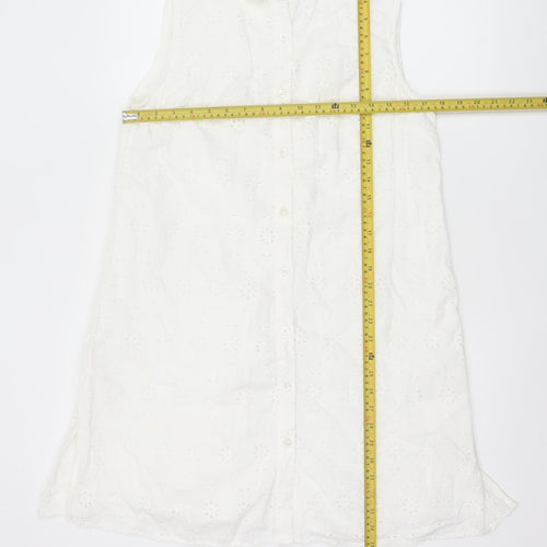 Lipsy Women White Cotton Sleeveless Shirt Dress UK 14