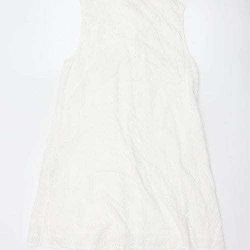 Lipsy Women White Cotton Sleeveless Shirt Dress UK 14