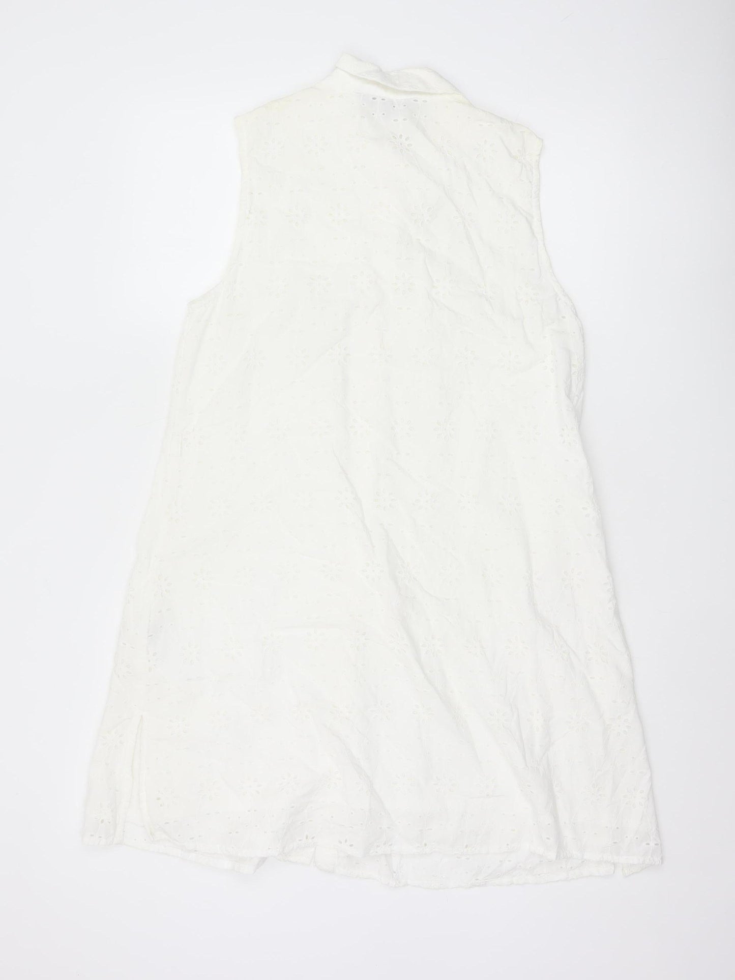 Lipsy Women White Cotton Sleeveless Shirt Dress UK 14