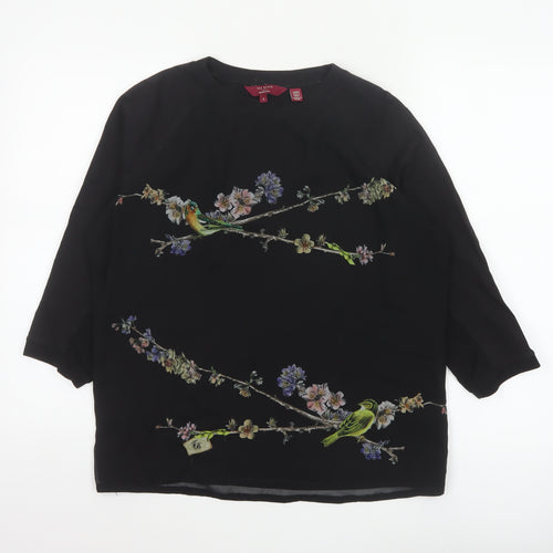Ted Baker Women’s Black Floral Bird Tunic Blouse Size 12